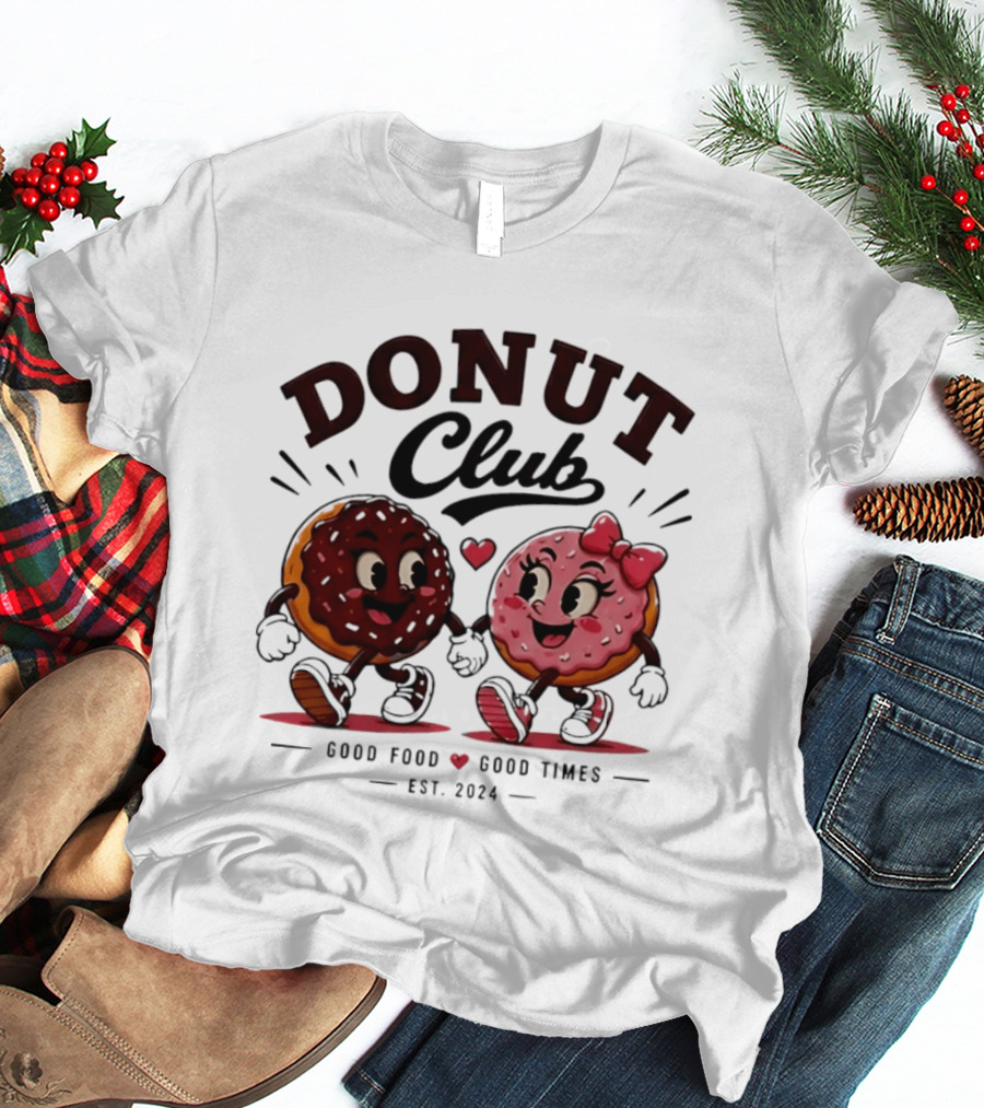 Donut Club Good Food Good Times Est 2024 Cartoon Characters T-Shirt