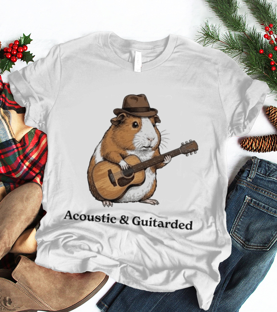 Guinea Pig With Guitar And Hat Acoustic Guitarded T-Shirt