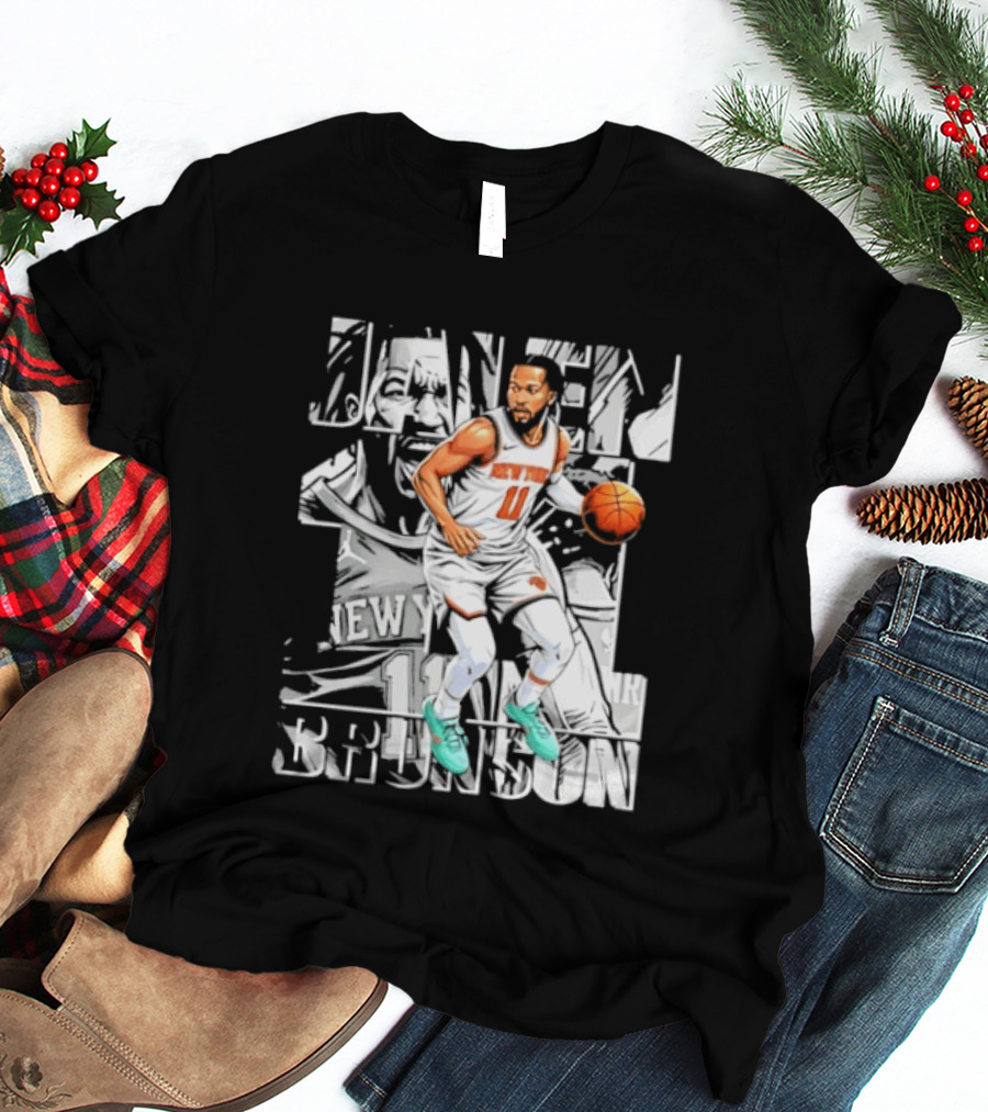 Jalen Brunson New York Number 11 Basketball Player Dribbling Action T-Shirt