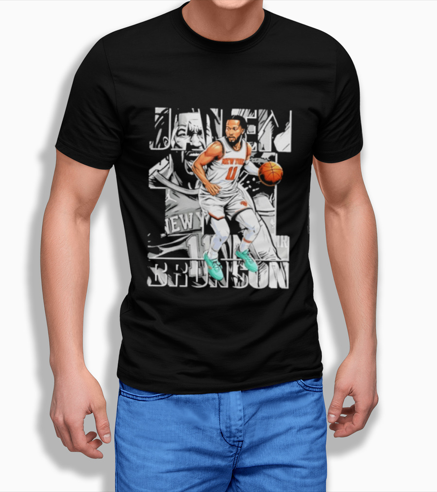 Jalen Brunson New York Number 11 Basketball Player Dribbling Action T-Shirt
