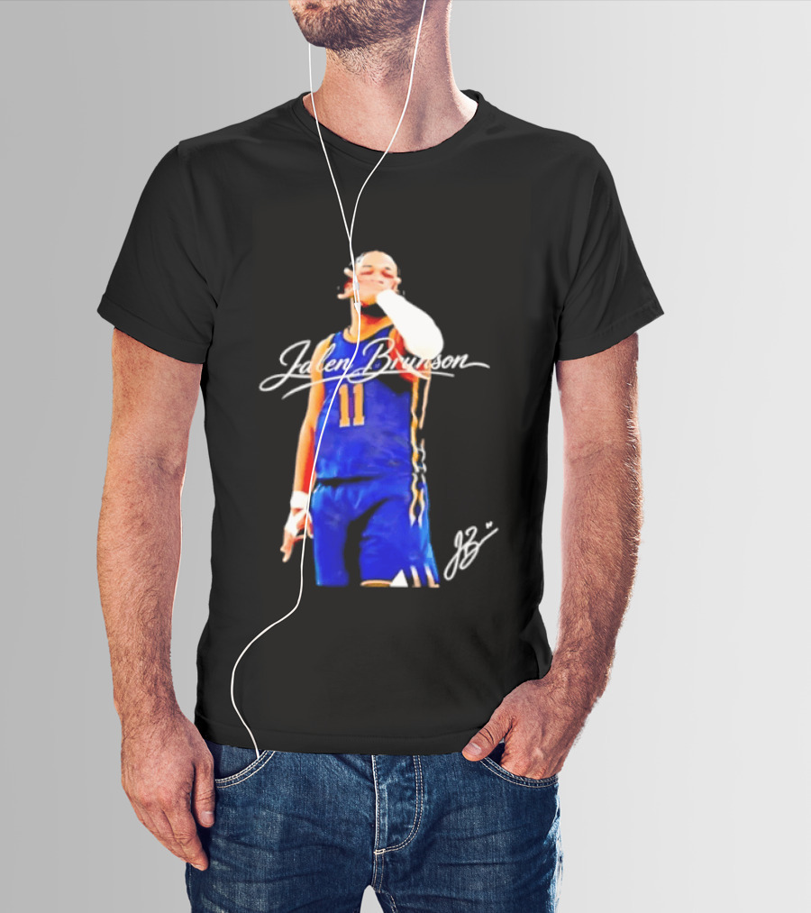 Jalen Brunson 11 Signature Gesture Basketball Blue Uniform T-Shirt