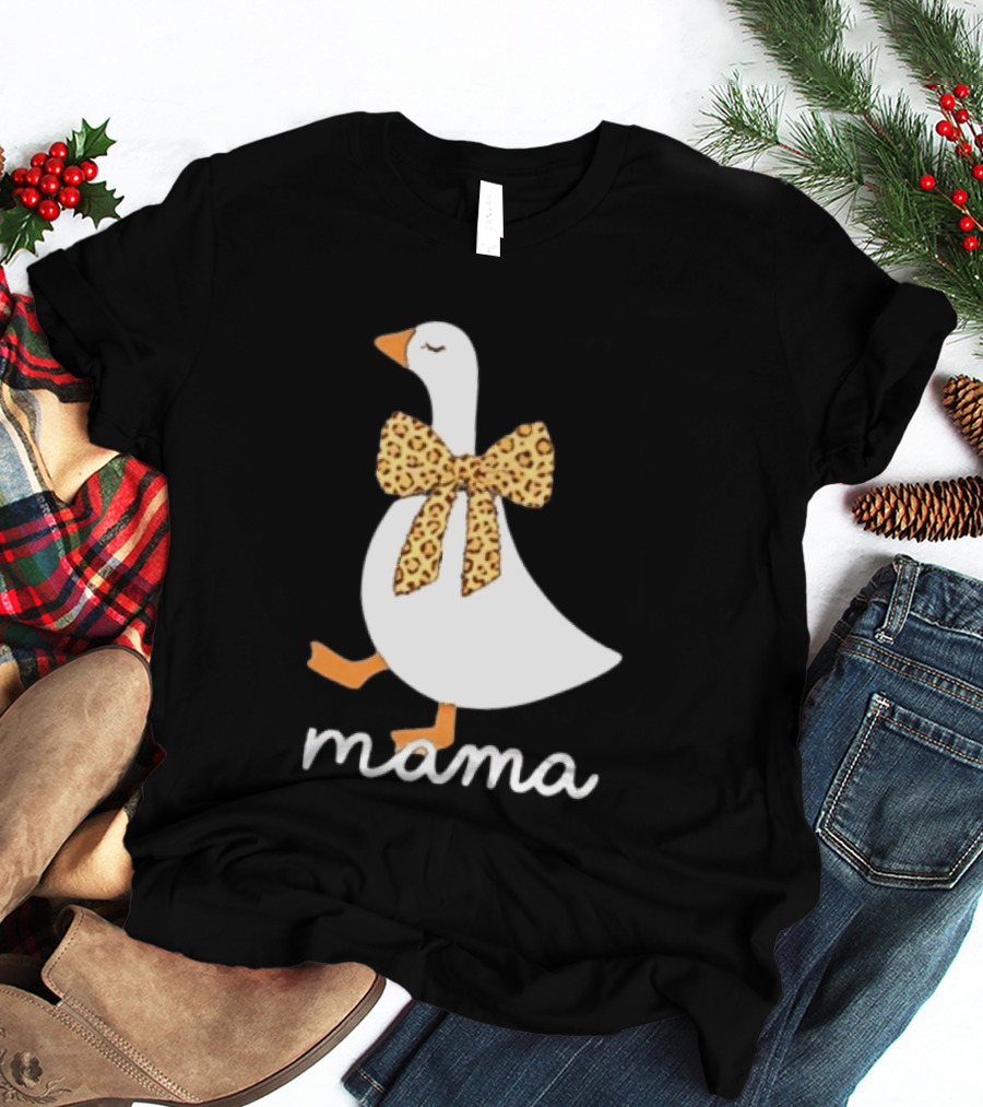 Leopard Bow Goose Mama Cute Animal Print T-Shirt