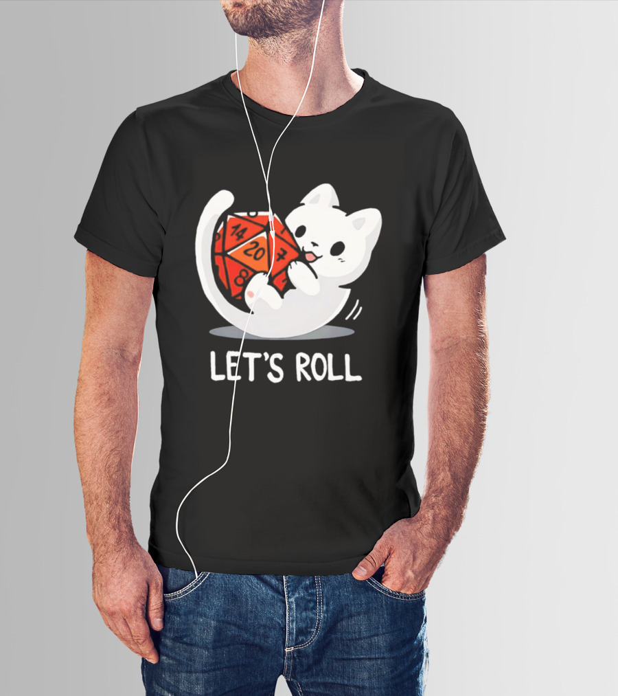 Let's Roll Cat Holding 20 Sided Die Dungeons And Dragons T-Shirt