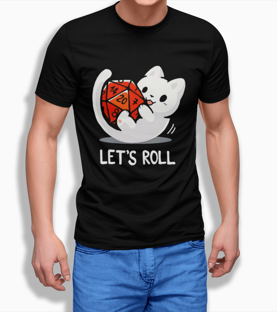 Let's Roll Cat Holding 20 Sided Die Dungeons And Dragons T-Shirt