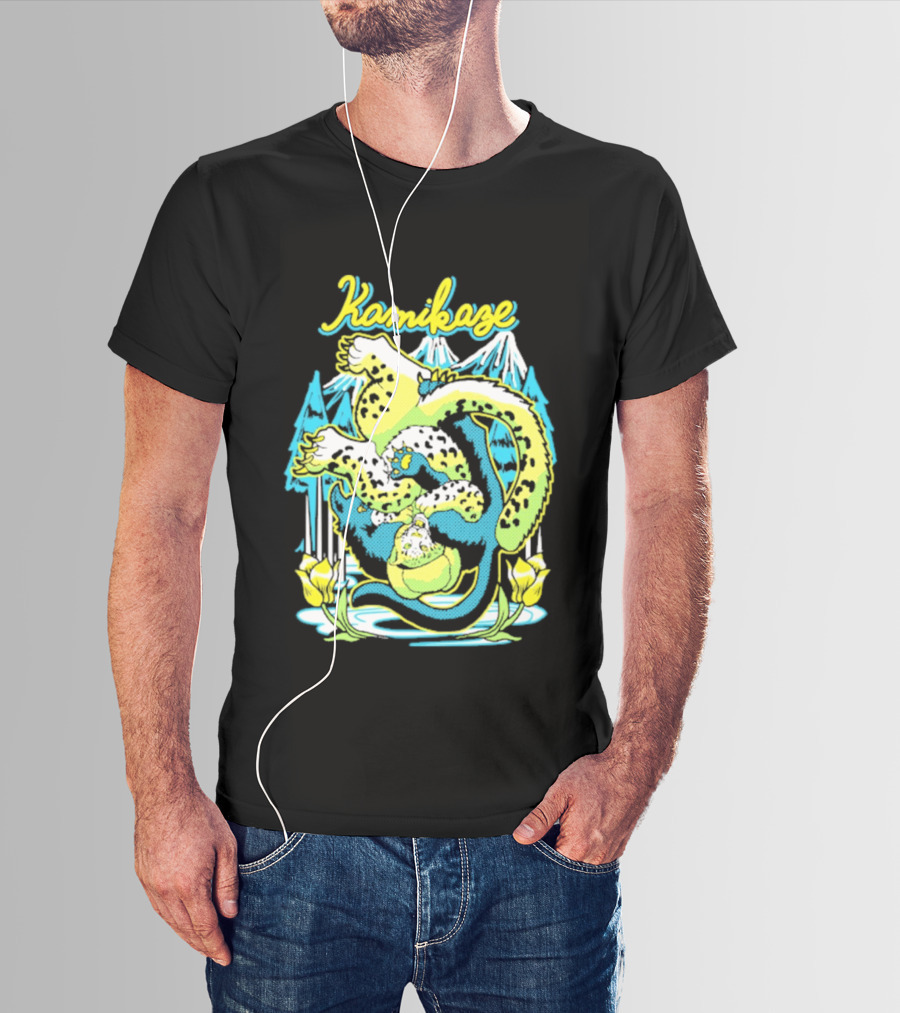 Kamikaze Dragon With Mountain And Lotus T-Shirt