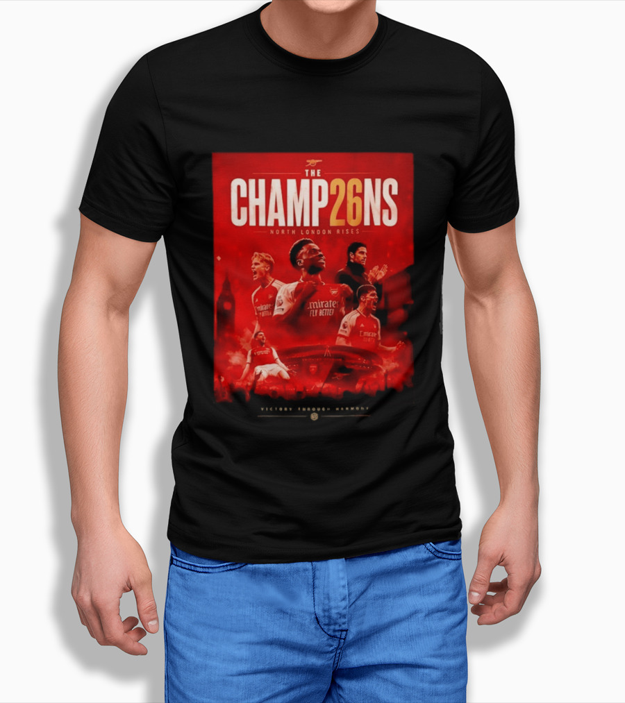 Arsenal FC The Champ26ns North London Rises Emirates Fly Better 2026 T-Shirt
