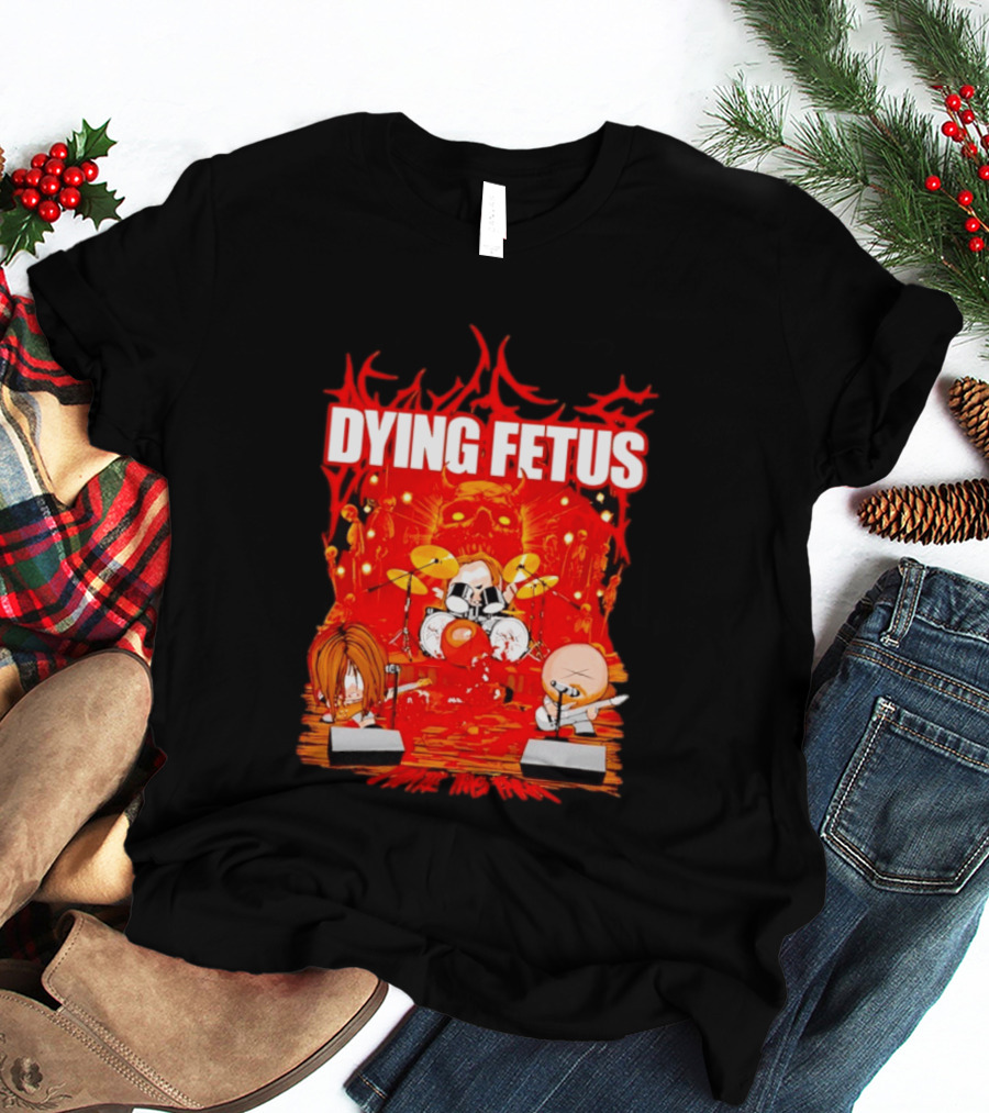 Dying Fetus Cartoon Band Rocking Out In Red Scene T-Shirt
