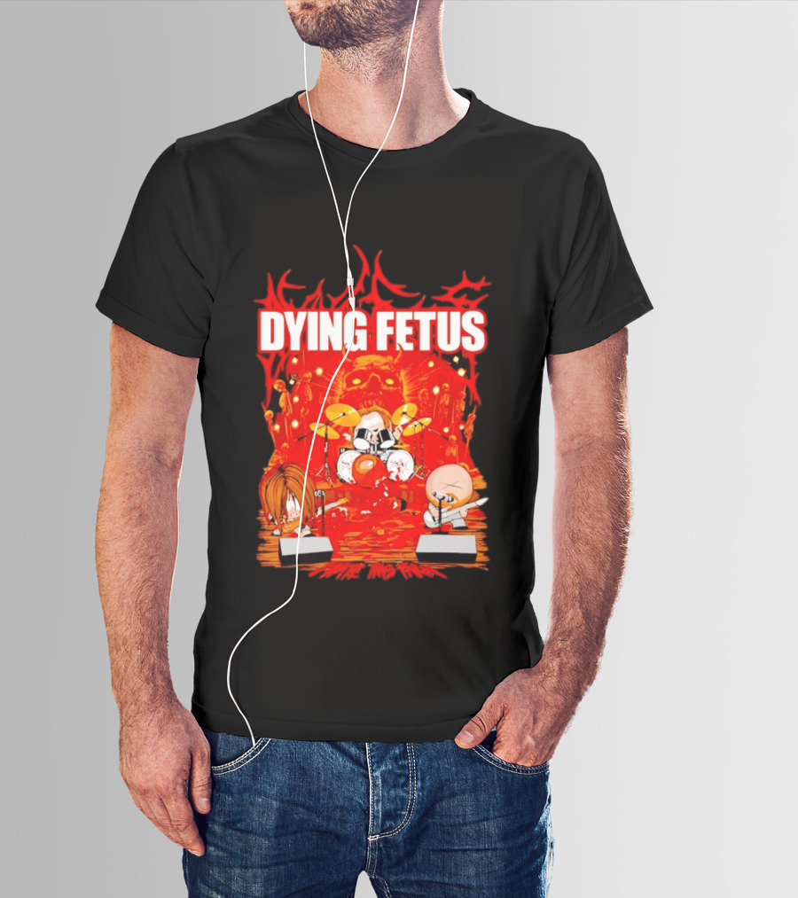 Dying Fetus Cartoon Band Rocking Out In Red Scene T-Shirt