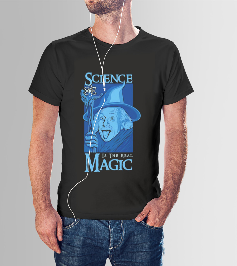 Science Is The Real Magic Einstein Wizard Motif T-Shirt