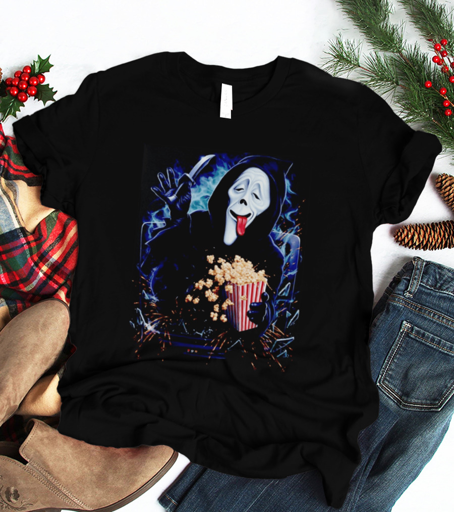 Ghost Face Spoof Knife Popcorn Scary Movie Munchies T-Shirt