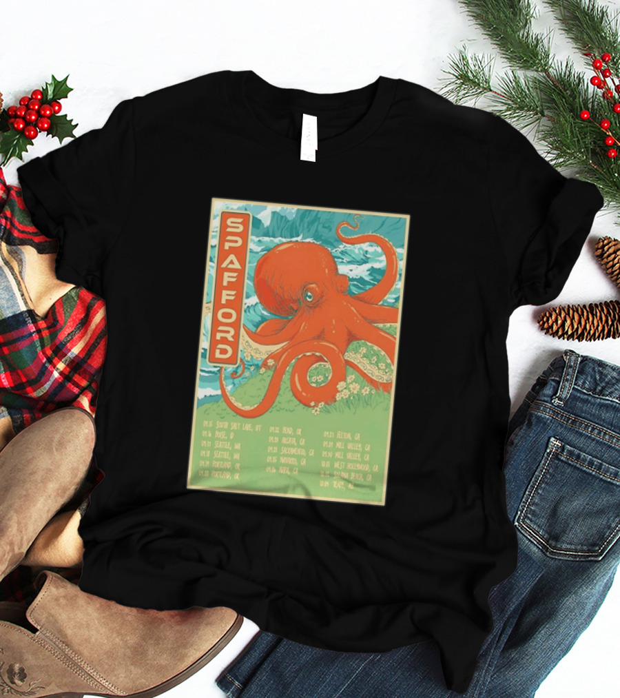 Spafford Fall Tour 2026 Octopus Illustration With Cities And Dates T-Shirt