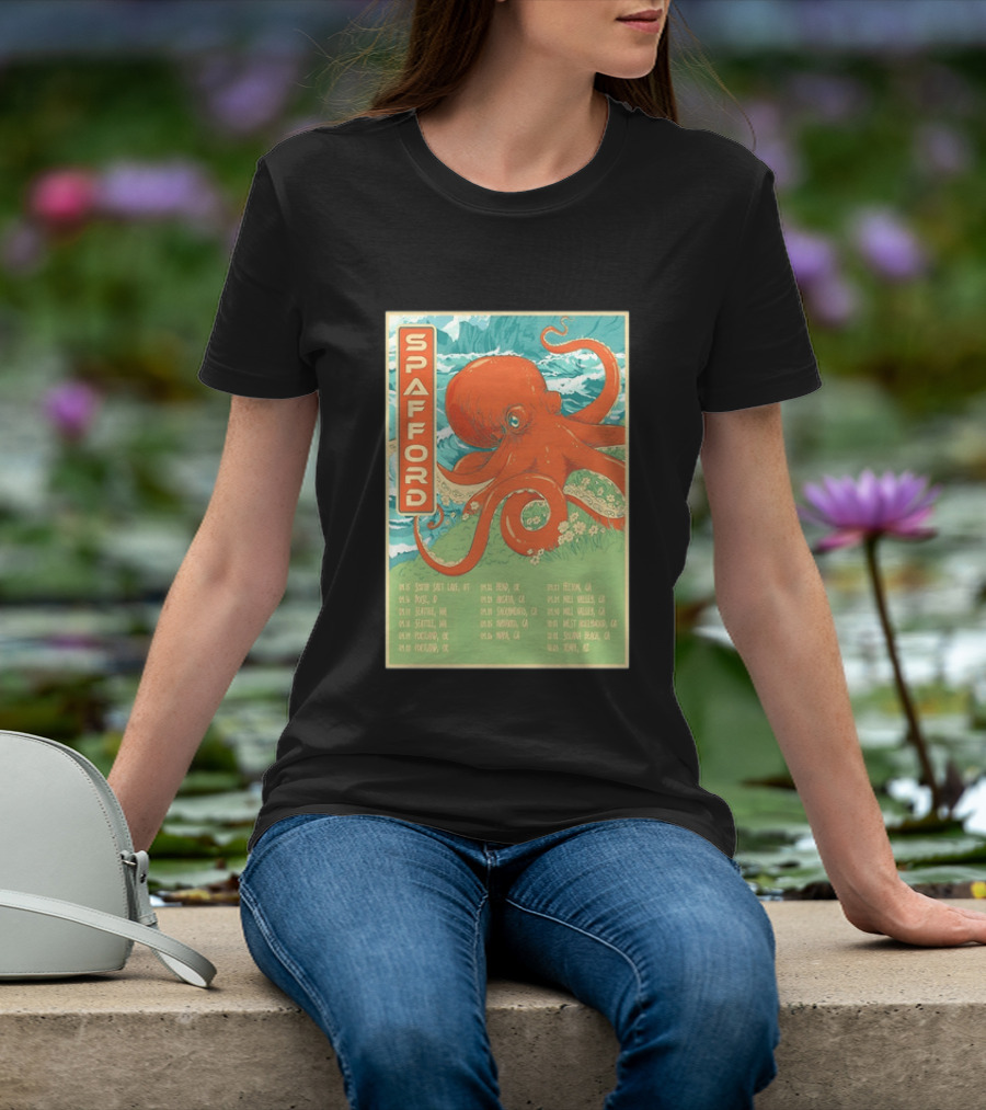 Spafford Fall Tour 2026 Octopus Illustration With Cities And Dates T-Shirt