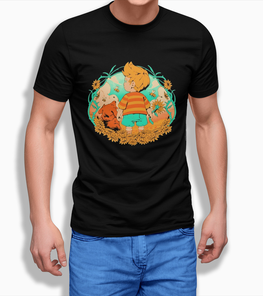 Sunflower Boy Lucas And Boney Mother 3 Adventure Sunflowers And Bees Scene T-Shirt