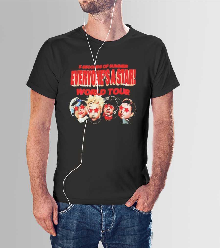 5 Seconds Of Summer Everyone's A Star World Tour Red Star Faces T-Shirt