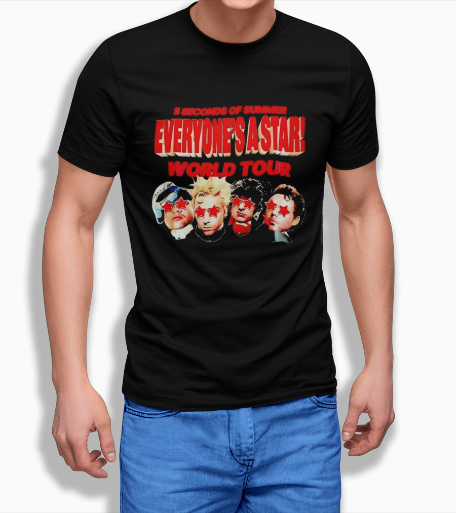 5 Seconds Of Summer Everyone's A Star World Tour Red Star Faces T-Shirt