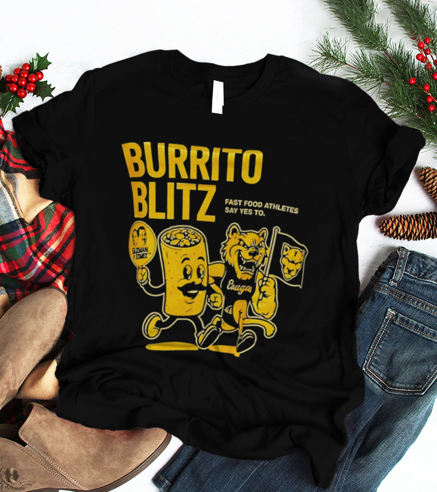 Burrito Blitz Fast Food Athletes Say Yes To Playful Mascot Race T-Shirt