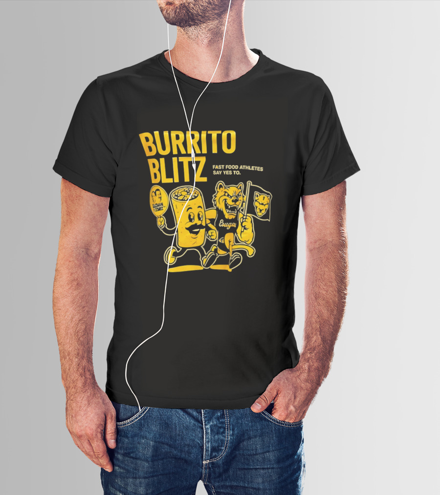 Burrito Blitz Fast Food Athletes Say Yes To Playful Mascot Race T-Shirt
