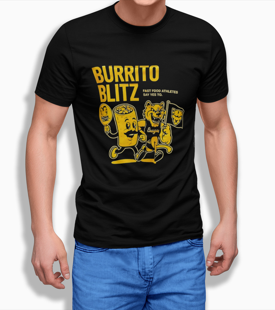 Burrito Blitz Fast Food Athletes Say Yes To Playful Mascot Race T-Shirt