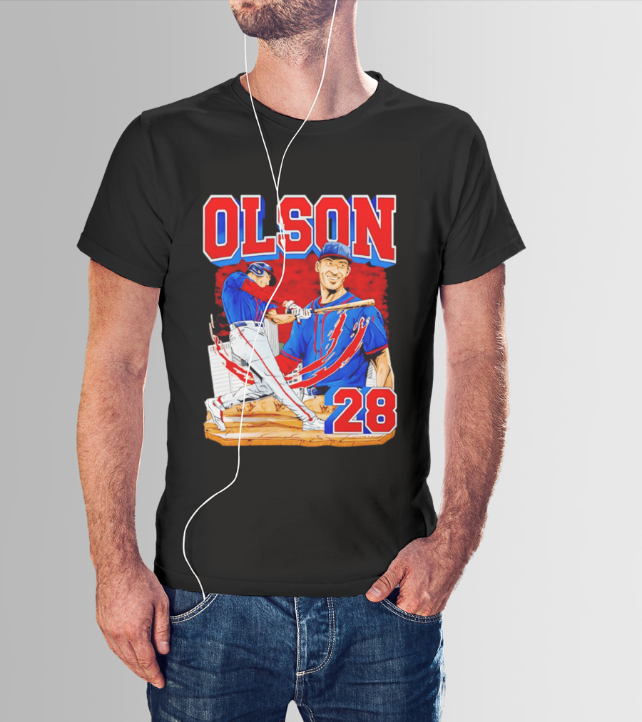 Olson 28 Baseball Player Blue And Red Hand Drawn T-Shirt