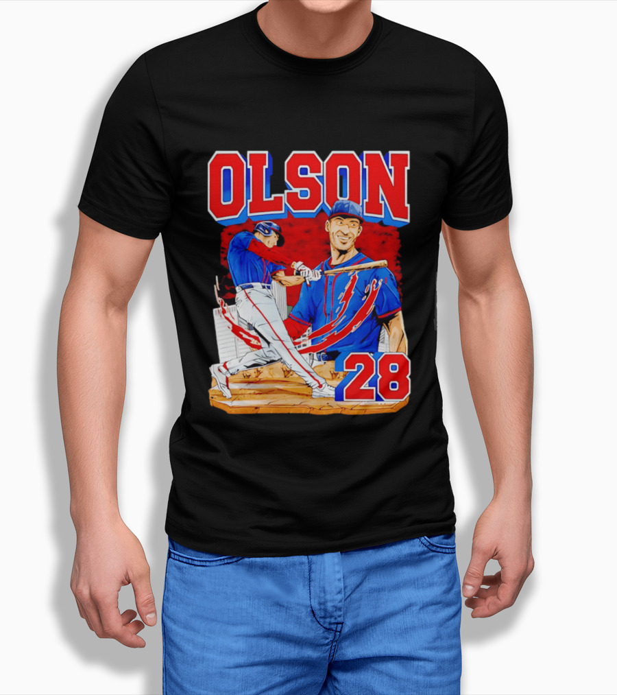 Olson 28 Baseball Player Blue And Red Hand Drawn T-Shirt
