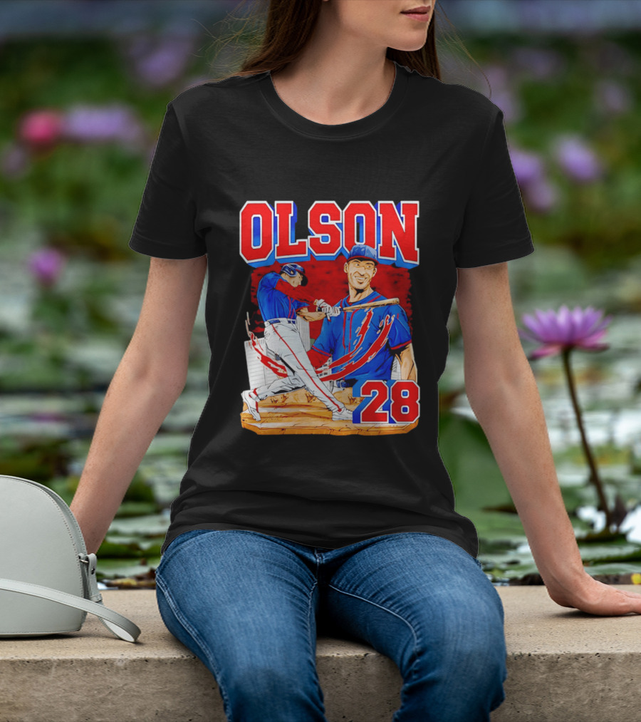 Olson 28 Baseball Player Blue And Red Hand Drawn T-Shirt