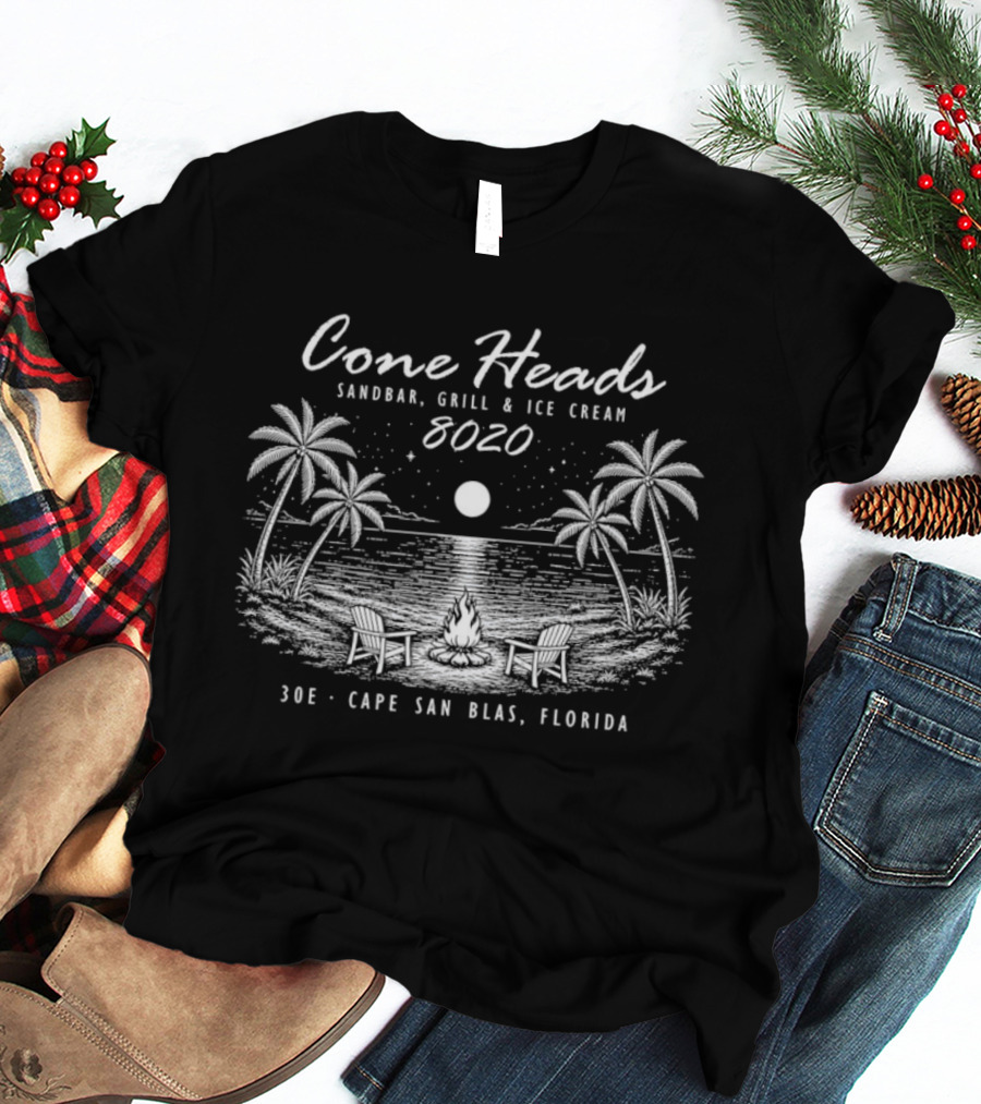 Cone Heads Sandbar Grill And Ice Cream 8020 30e Cape San Blas Florida Palms And Ocean Scene T-Shirt