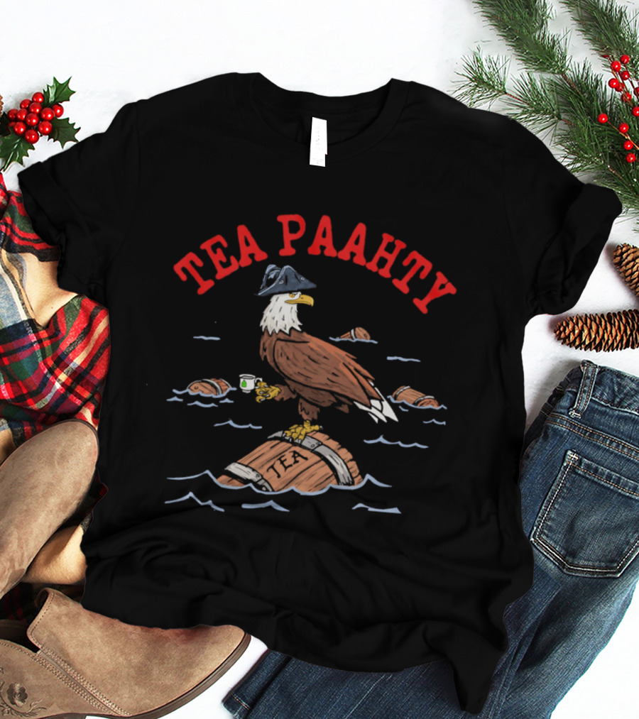 Tea Paahty Eagle With Tricorn Hat And Tea Cup On Barrel T-Shirt