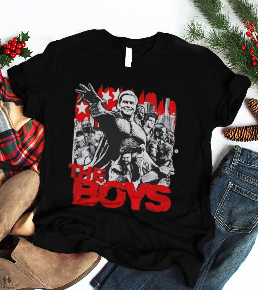 The Boys Homelander Ensemble Distressed Stars And Cityscape T-Shirt