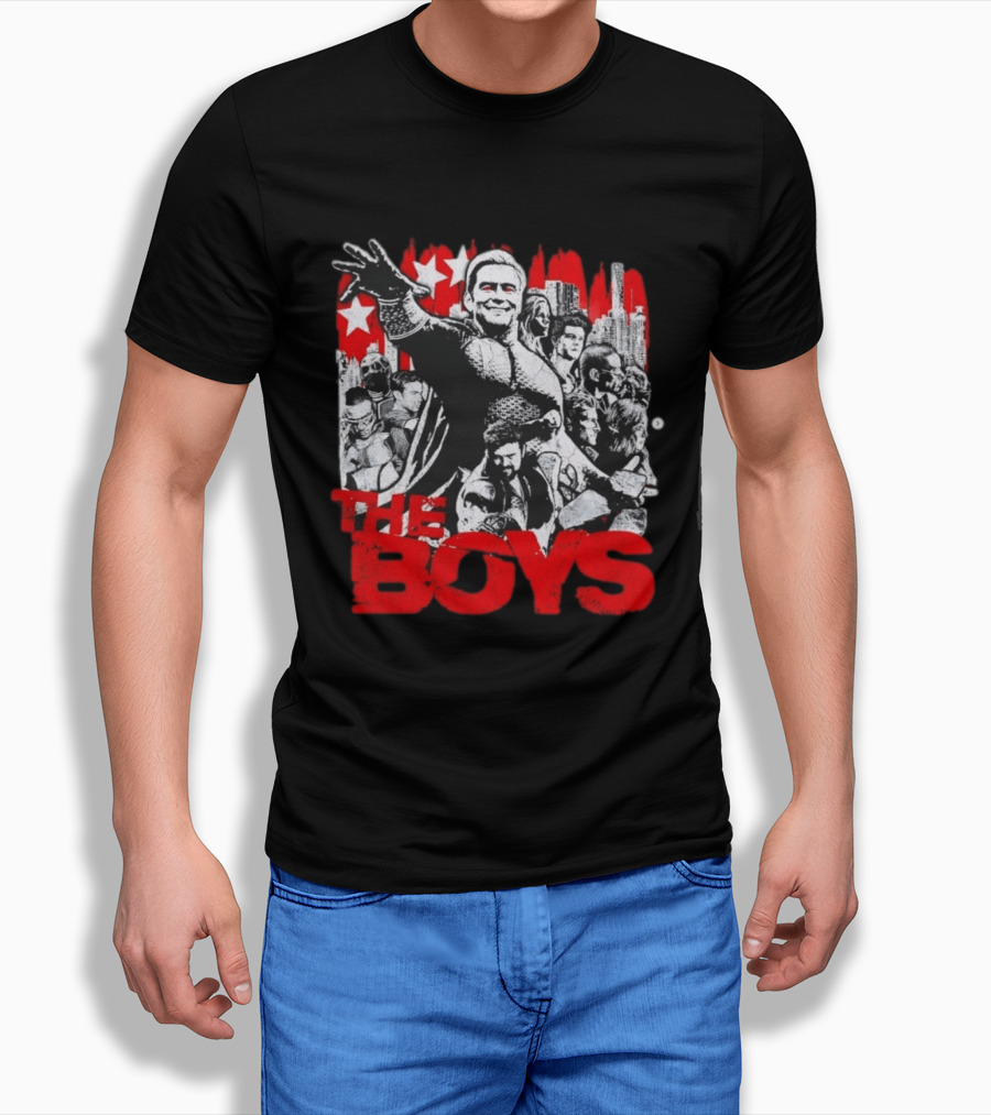The Boys Homelander Ensemble Distressed Stars And Cityscape T-Shirt