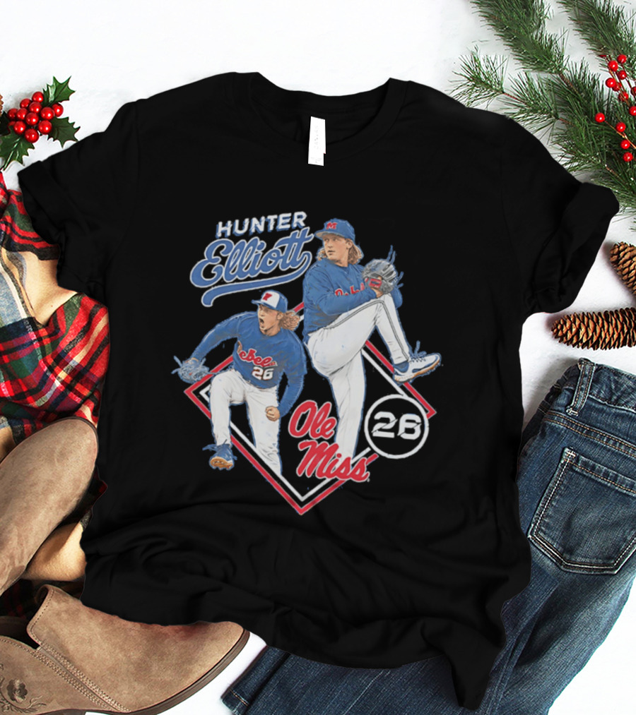 Hunter Elliott Ole Miss Rebels Baseball Pitcher 26 T-Shirt