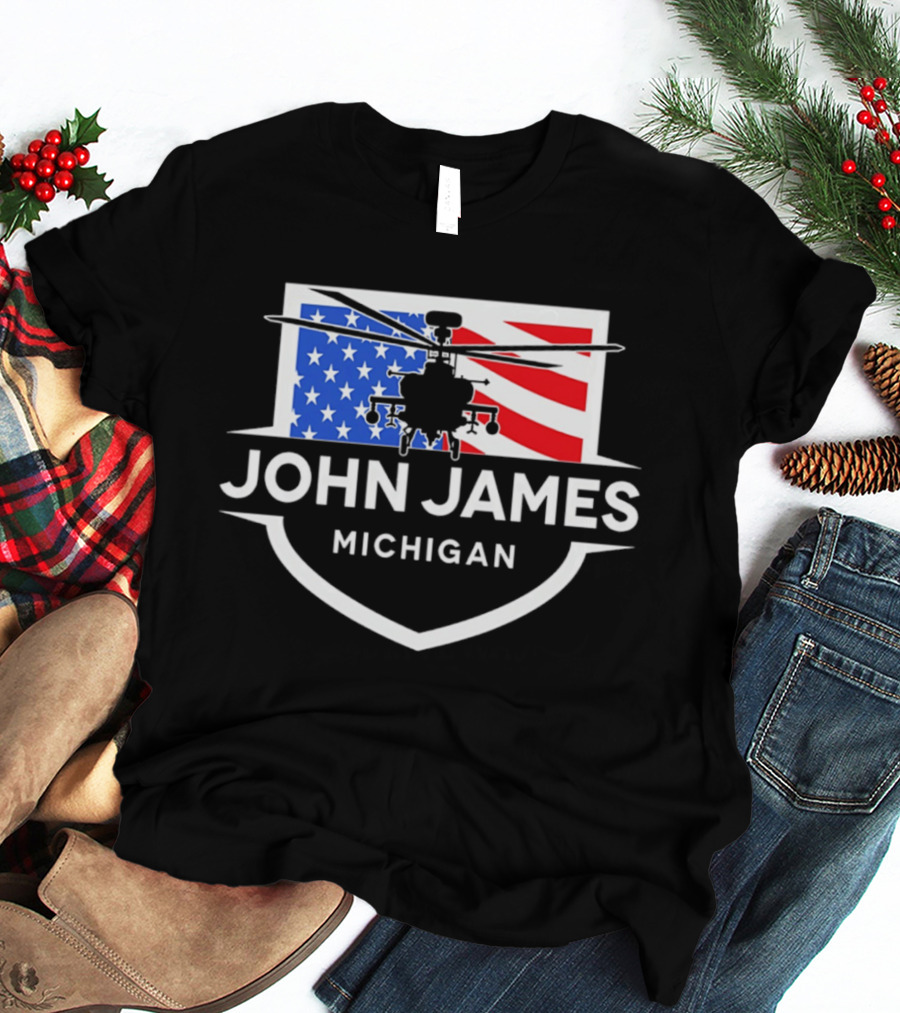 John James Michigan American Flag Helicopter T-Shirt