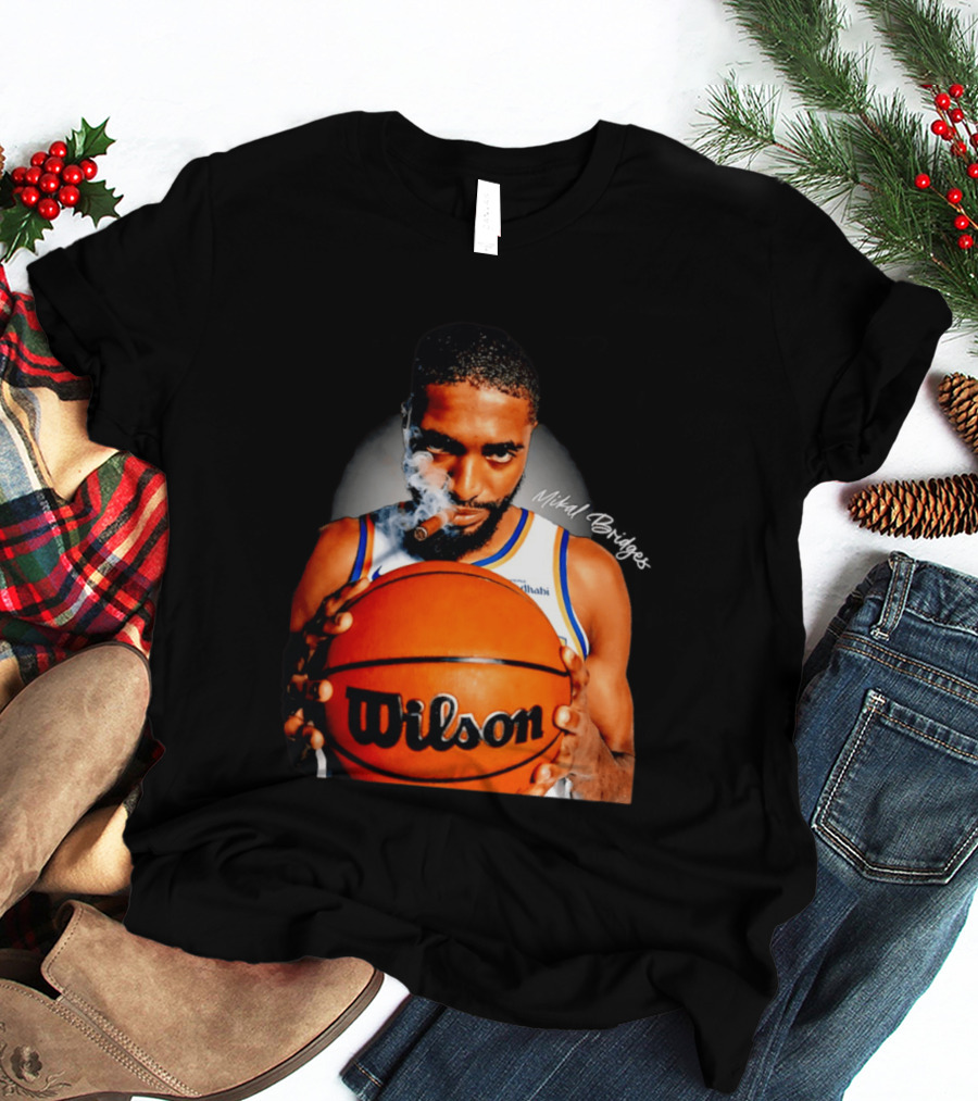 Mikal Bridges Smoking Cigar New York Knicks Wilson Basketball T-Shirt