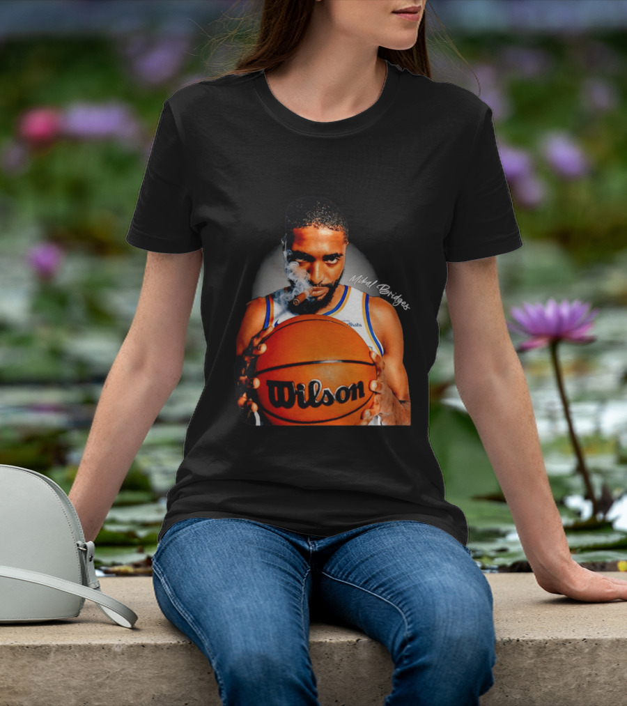 Mikal Bridges Smoking Cigar New York Knicks Wilson Basketball T-Shirt