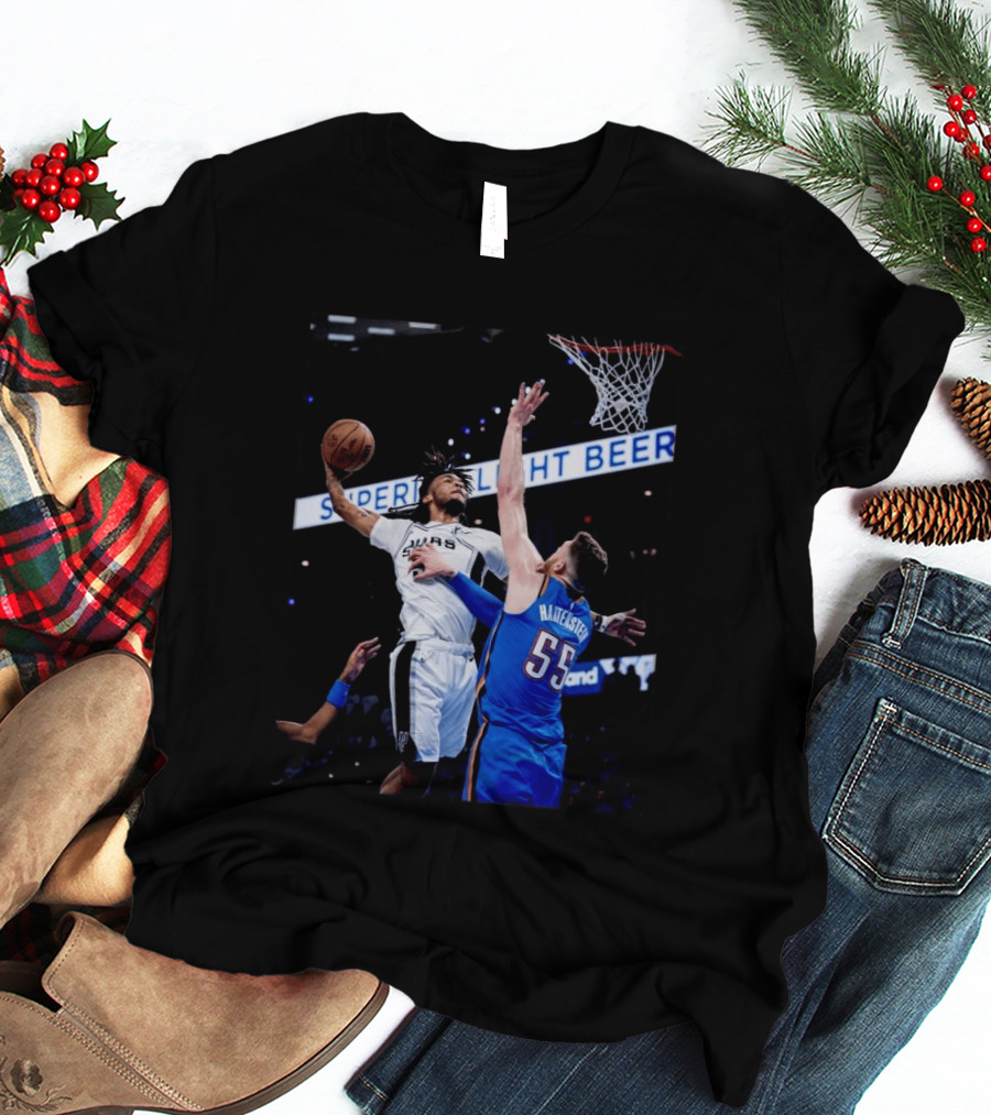 Spurs Dunk Over Hartenstein NBA Basketball Action T-Shirt