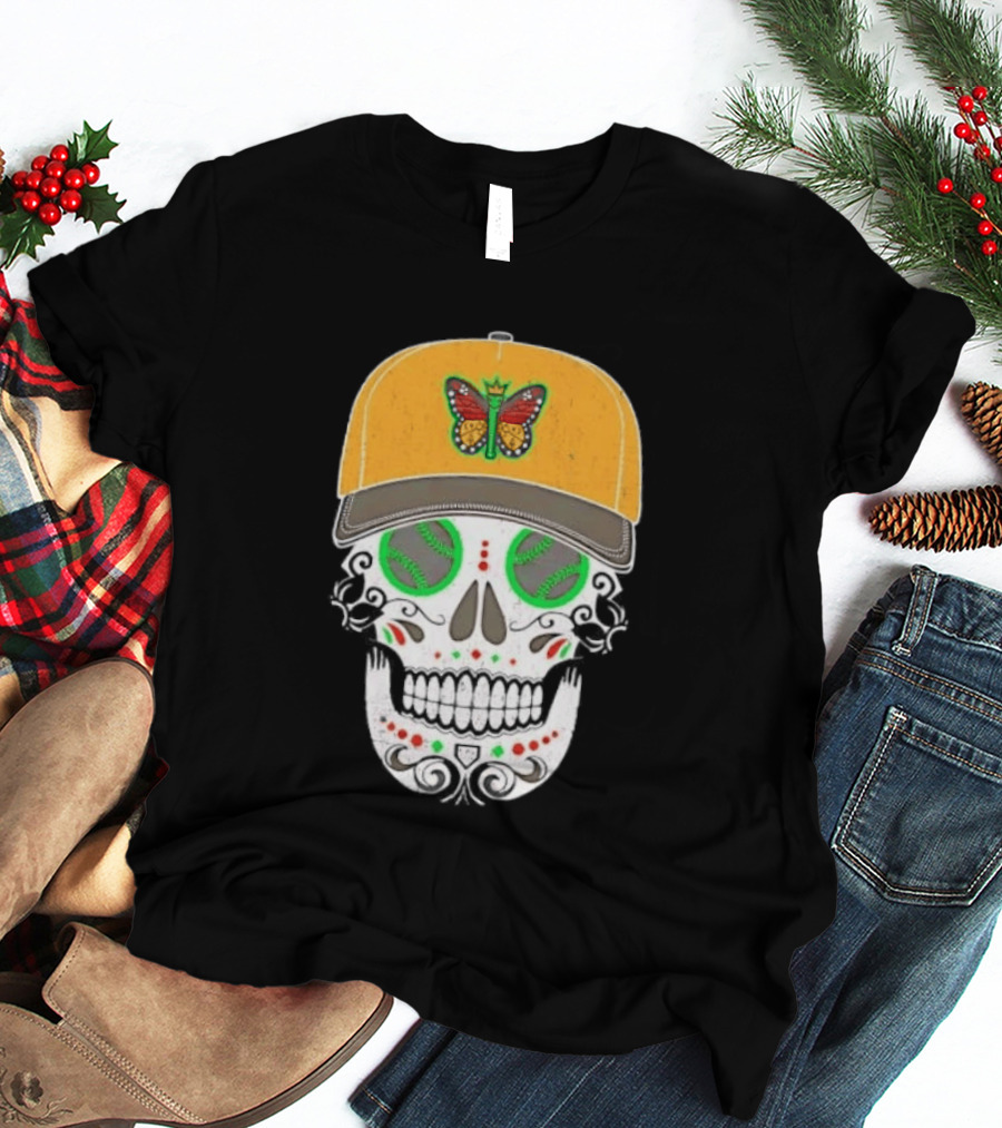 Eugene Emeralds Sugar Skull Baseball Butterfly Cap T-Shirt