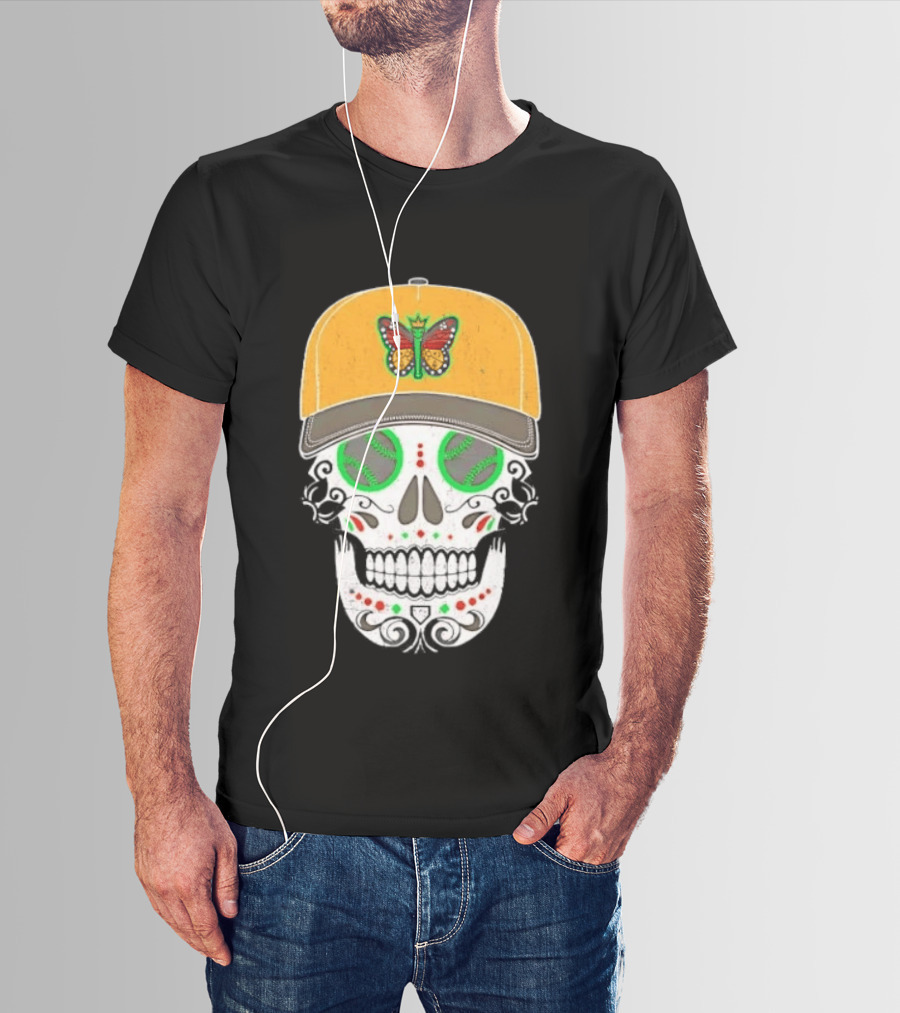 Eugene Emeralds Sugar Skull Baseball Butterfly Cap T-Shirt