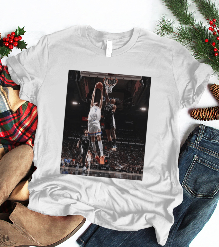 Spurs Devin Vassell Blocks Thunder Chet Holmgren NBA Basketball Moment T-Shirt