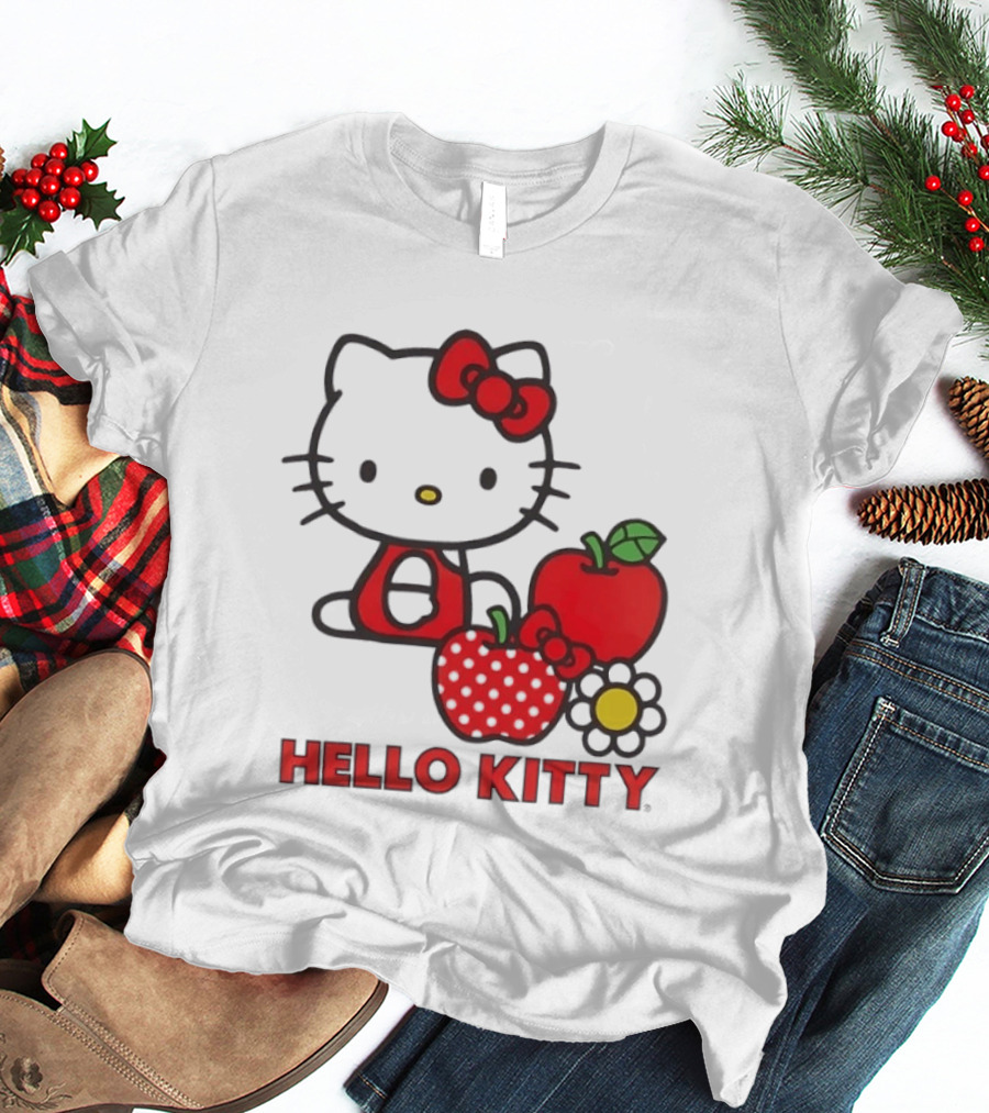 Hello Kitty Sanrio With Apples Strawberry And Flower T-Shirt