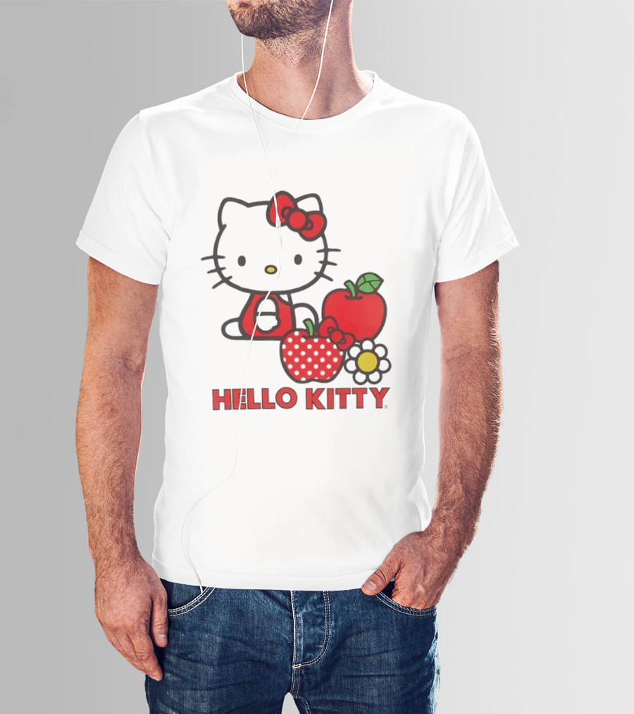 Hello Kitty Sanrio With Apples Strawberry And Flower T-Shirt