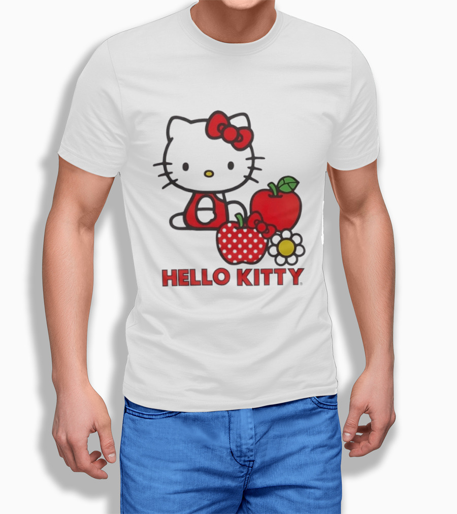 Hello Kitty Sanrio With Apples Strawberry And Flower T-Shirt