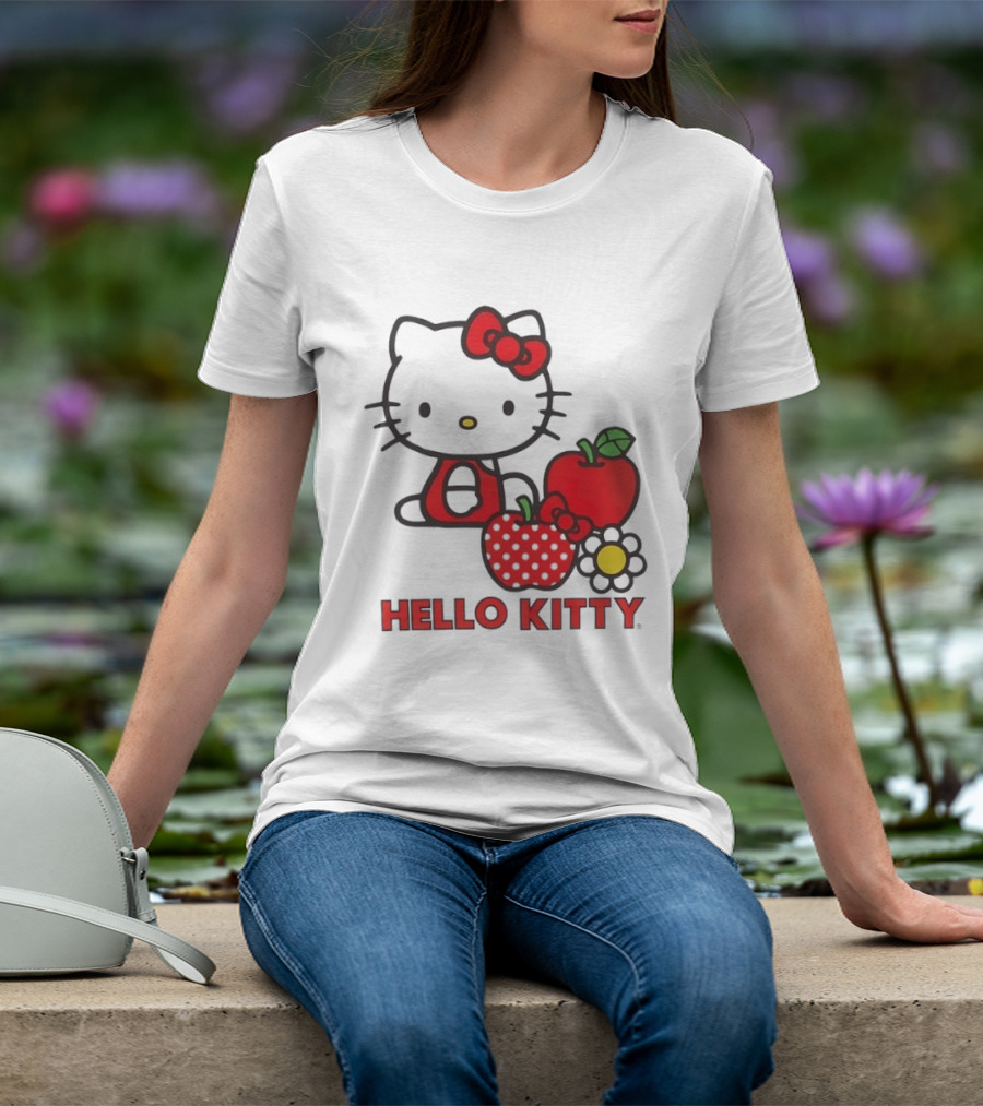 Hello Kitty Sanrio With Apples Strawberry And Flower T-Shirt