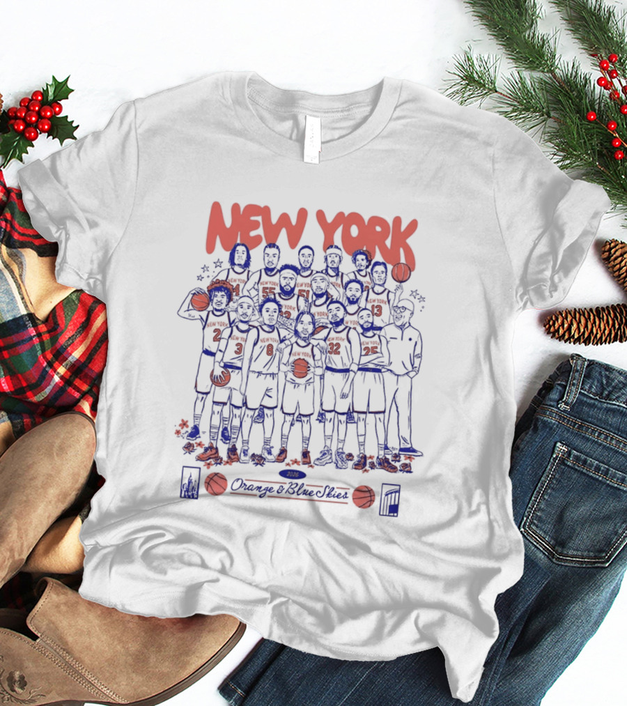 New York Knicks NBA Orange And Blue Skies Cartoon 2026 T-Shirt