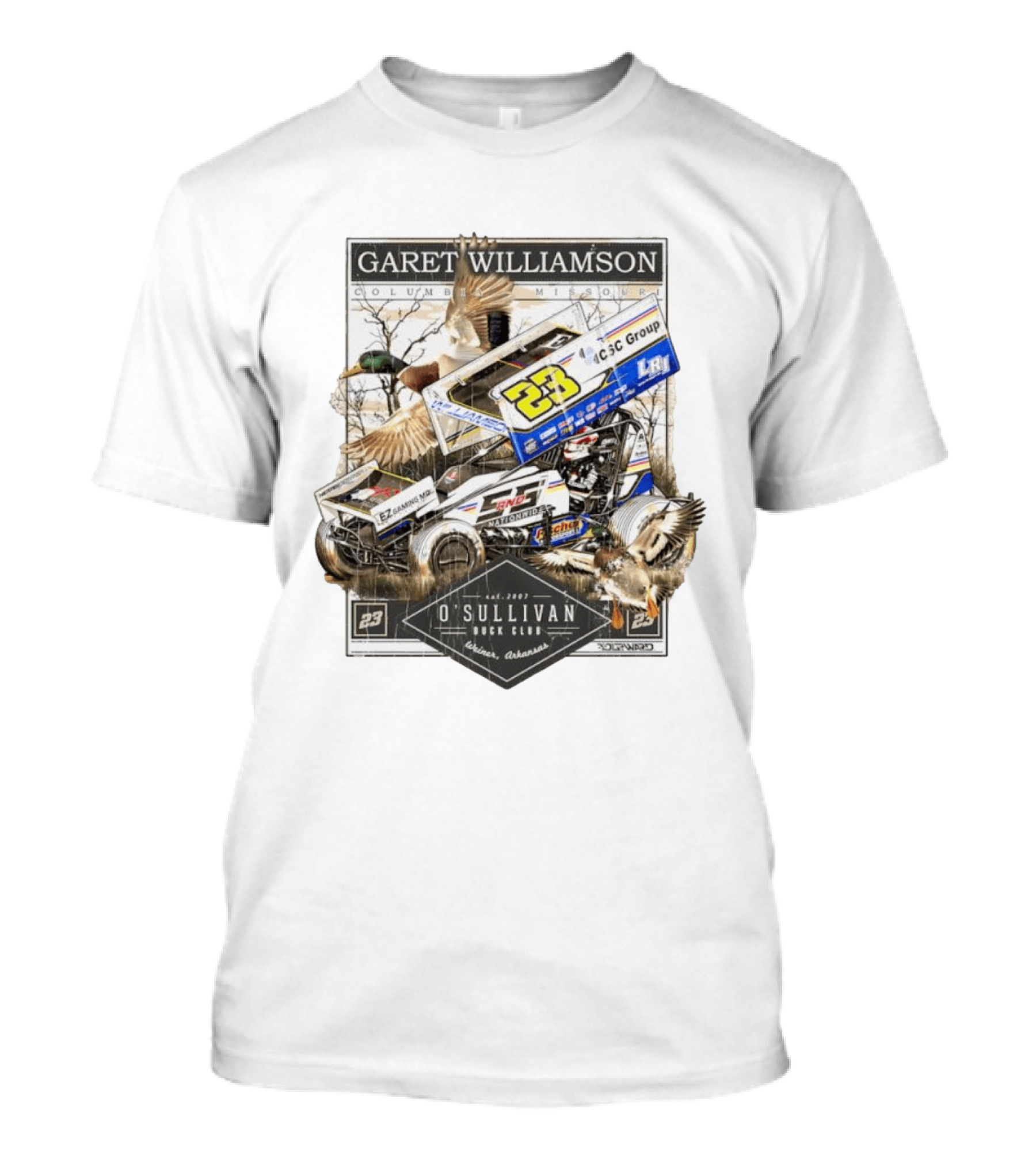 Garet Williamson Sprint Car Racing O'Sullivan Duck Club Arkansas Columbia Missouri 23 Racing T-Shirt