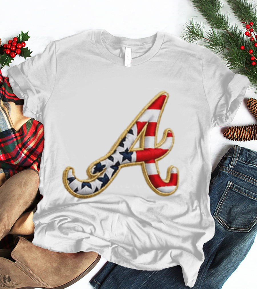 America 250th Anniversary Braves Hat Patriotic Letter A Stars And Stripes T-Shirt
