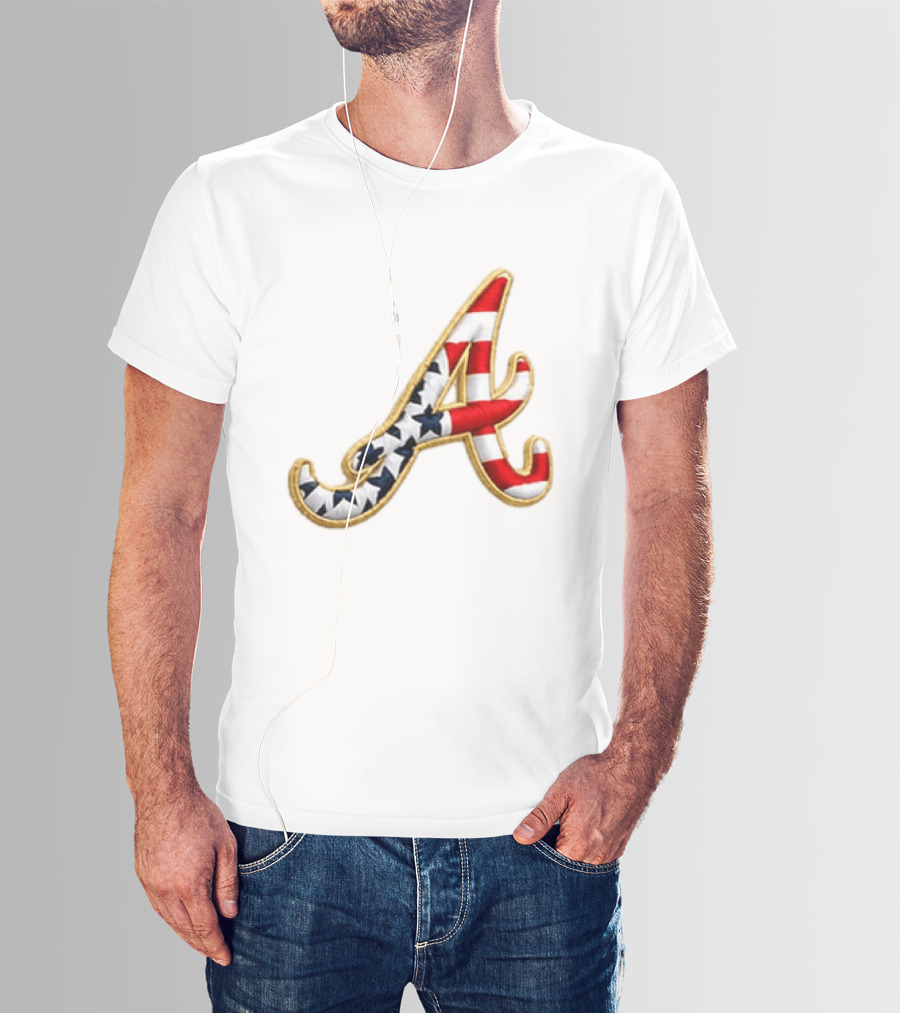 America 250th Anniversary Braves Hat Patriotic Letter A Stars And Stripes T-Shirt
