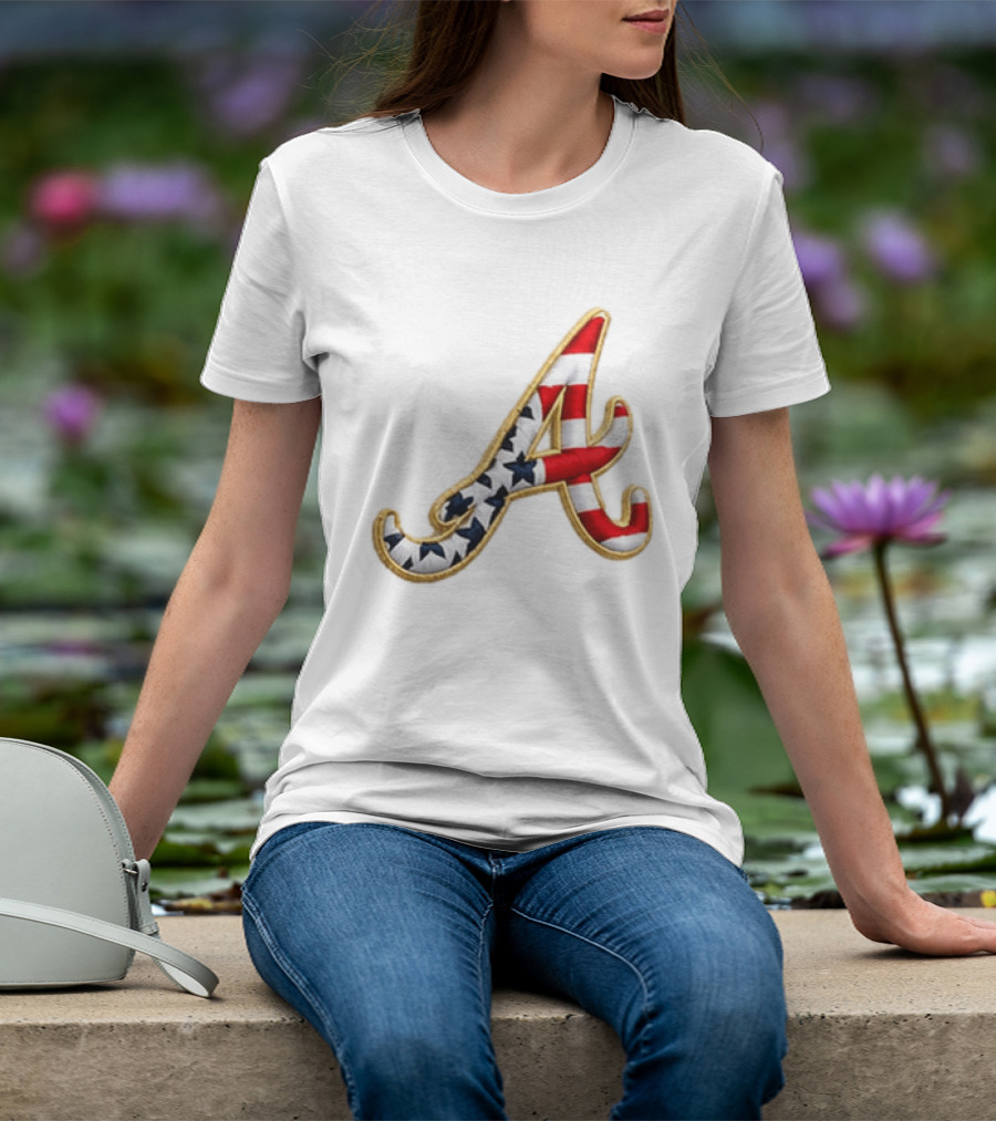America 250th Anniversary Braves Hat Patriotic Letter A Stars And Stripes T-Shirt