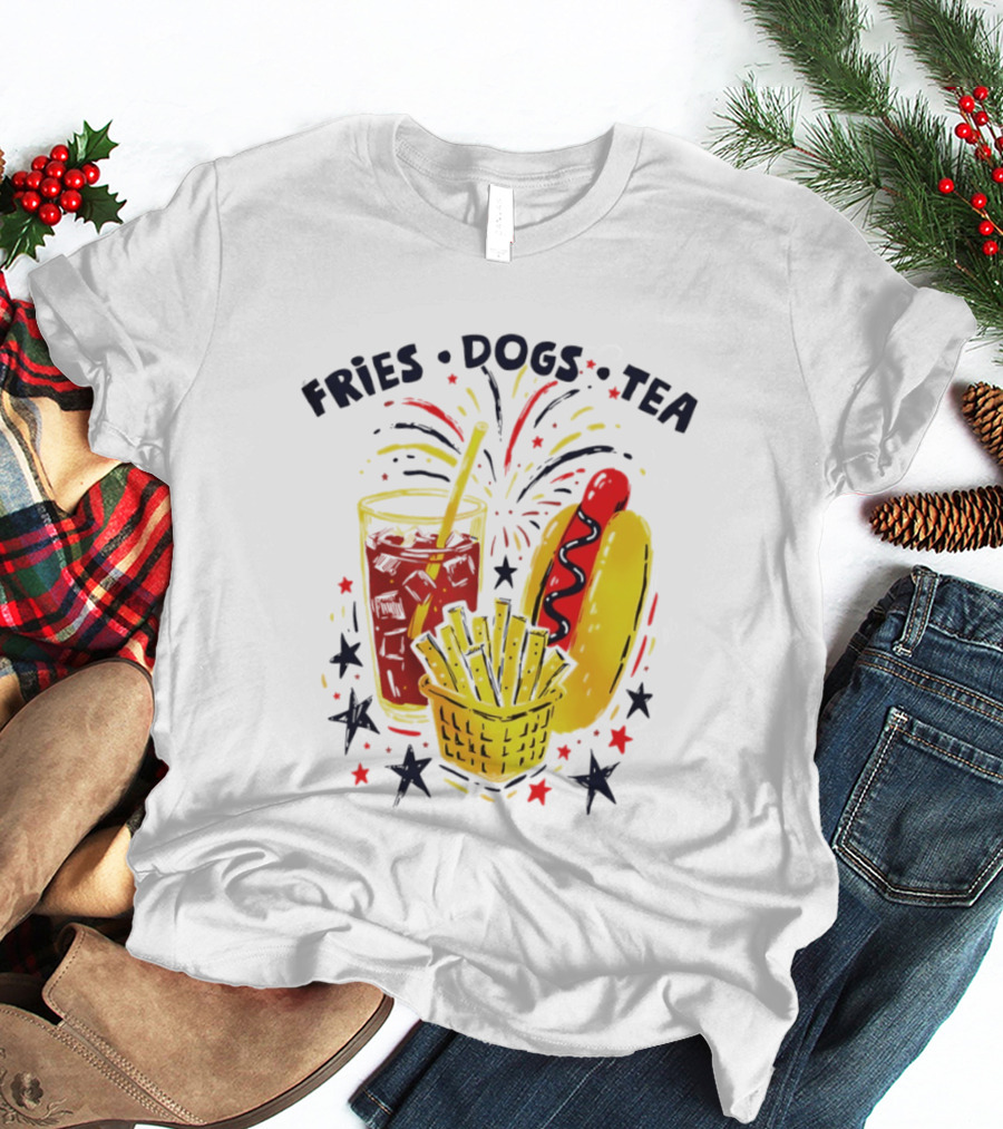 Fourth Of July Fries Dogs Tea Fireworks 250th Anniversary Celebration America T-Shirt