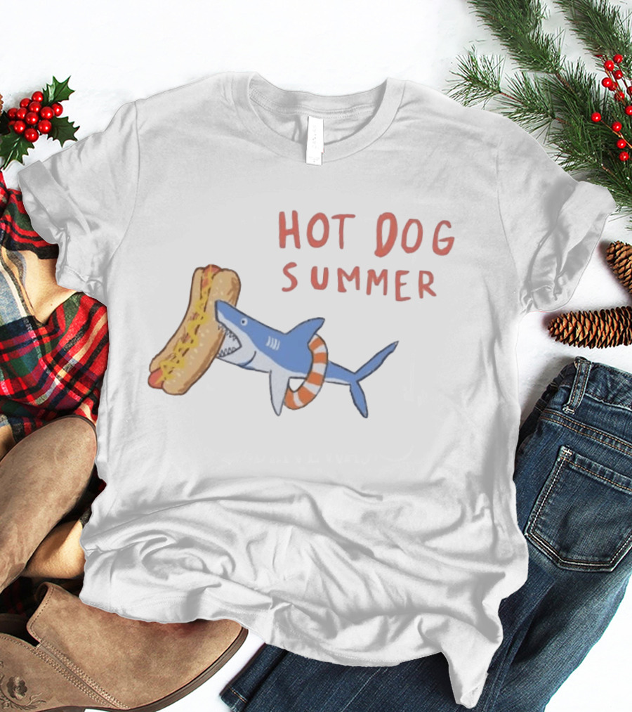 Hot Dog Summer Shark With Life Preserver And Snack T-Shirt