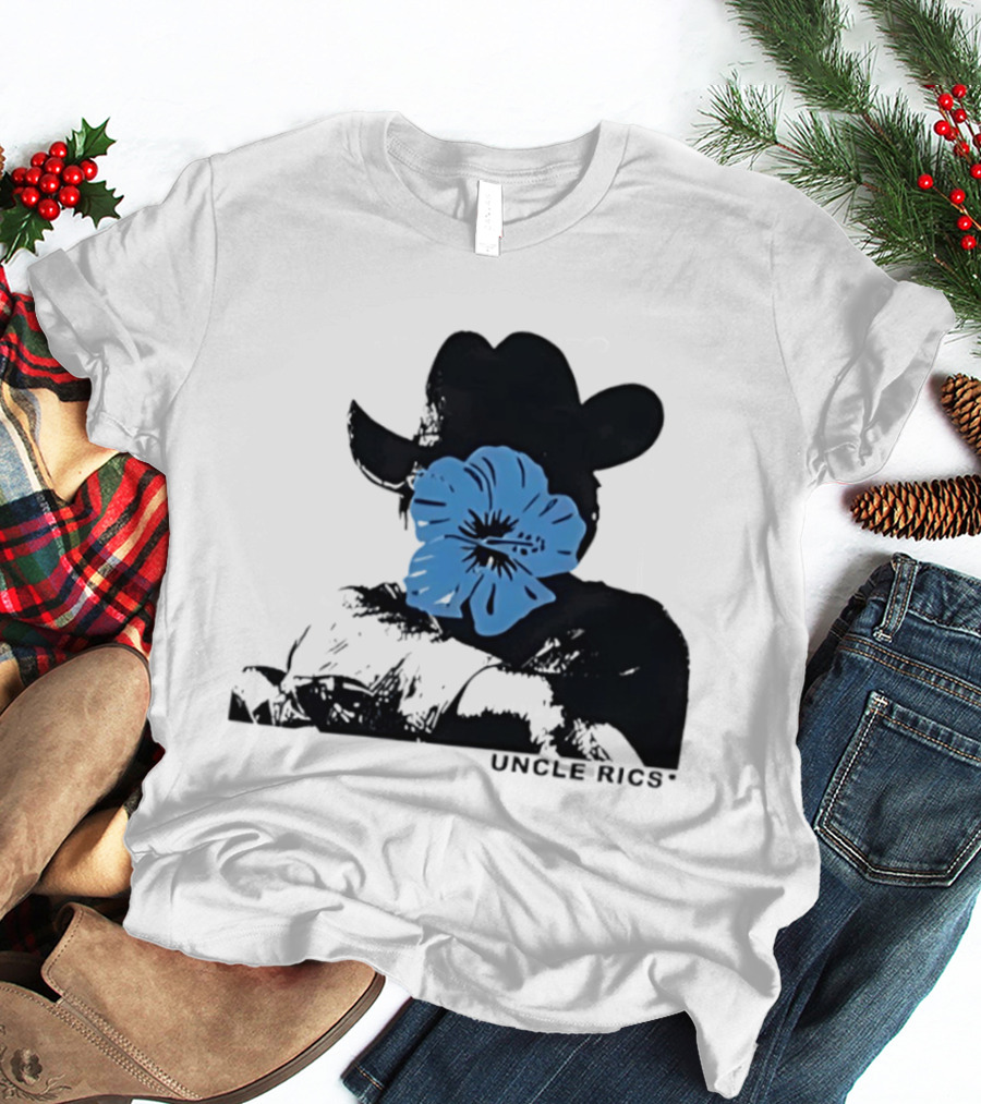 Andy Warhol Uncle Rics Blue Flower Cowboy Hat T-Shirt