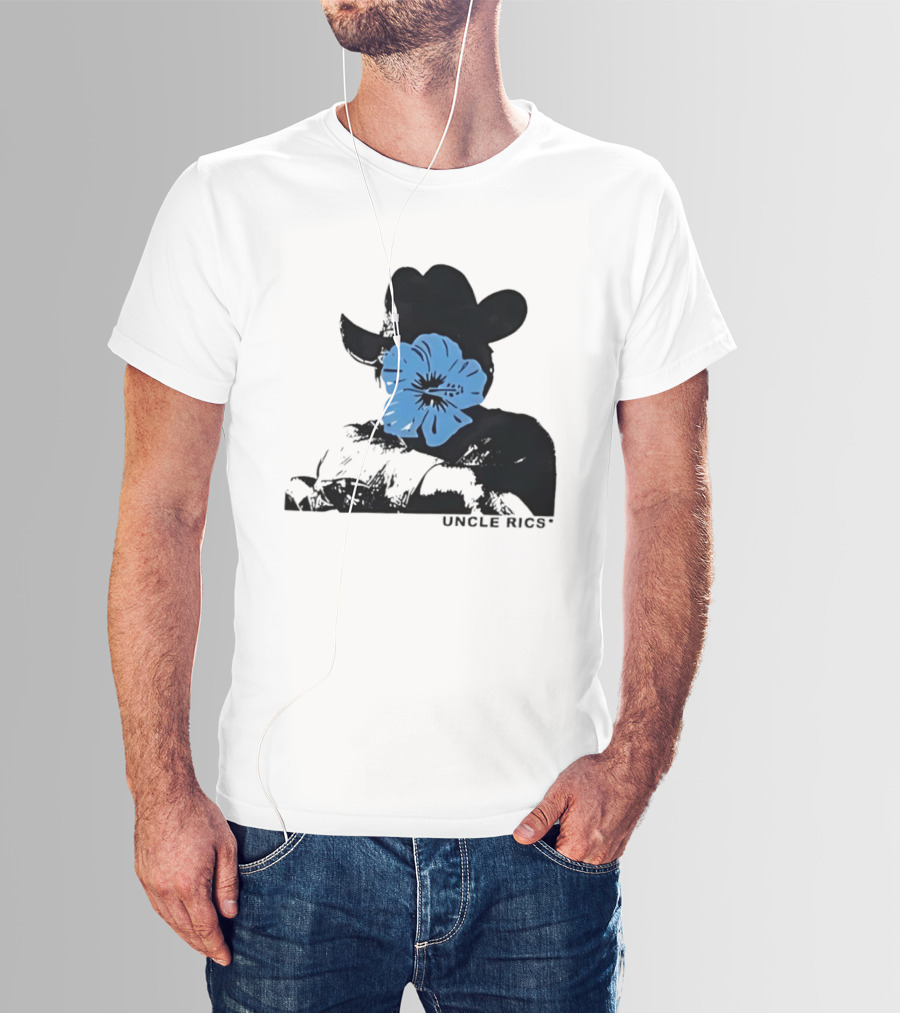 Andy Warhol Uncle Rics Blue Flower Cowboy Hat T-Shirt